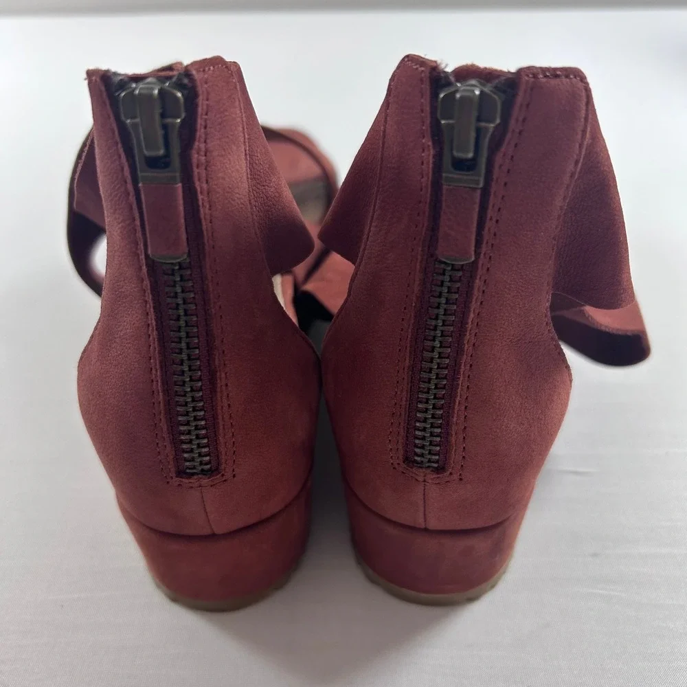 Eileen Fisher Elon Platform Wedge Sandals Womens 8.5 Dusty Red Nubuck Leather